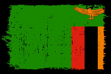 Zambia flag - vector flag with stylish scratch effect and black grunge frame.