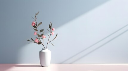 3d rendering of a vase with pink flowers on a floor