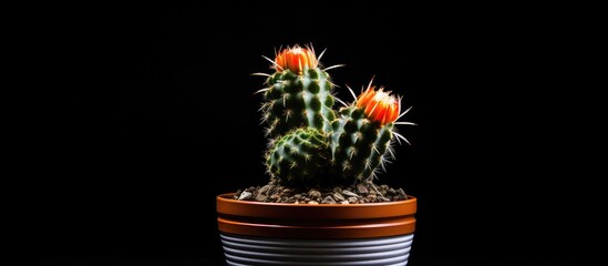 Stylish Cactus in a Minimalist Pot Stands Out Against a Dark Background