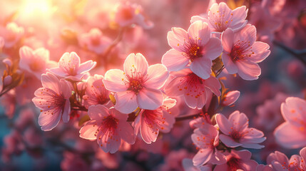 Obraz premium Beautiful flowering Japanese cherry - Sakura. Background with flowers on a spring day.