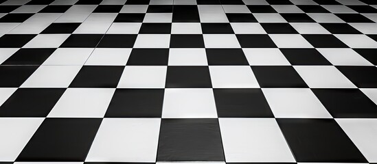 Obraz premium Contrasting Patterns: Monochrome Checkerboard Floor Design with Geometric Shapes