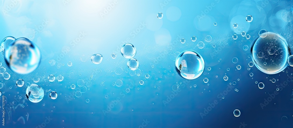 Poster vibrant water bubbles create mesmerizing patterns in abstract aqua background