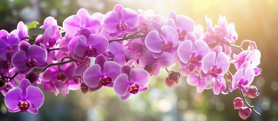 Purple Orchid Flowers Basking in Sunlight: Tranquil Natural Beauty Captured in Close-Up