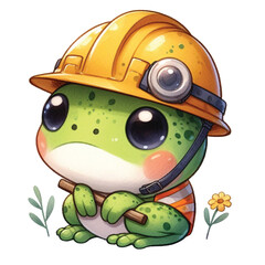 frog Wear a safety hat clipart watercolor 