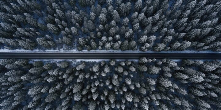 winter road covered with a layer of snow, picture taken aerial