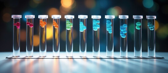 Vibrant Test Tubes Collection with Colorful Chemical Samples in Laboratory Setting