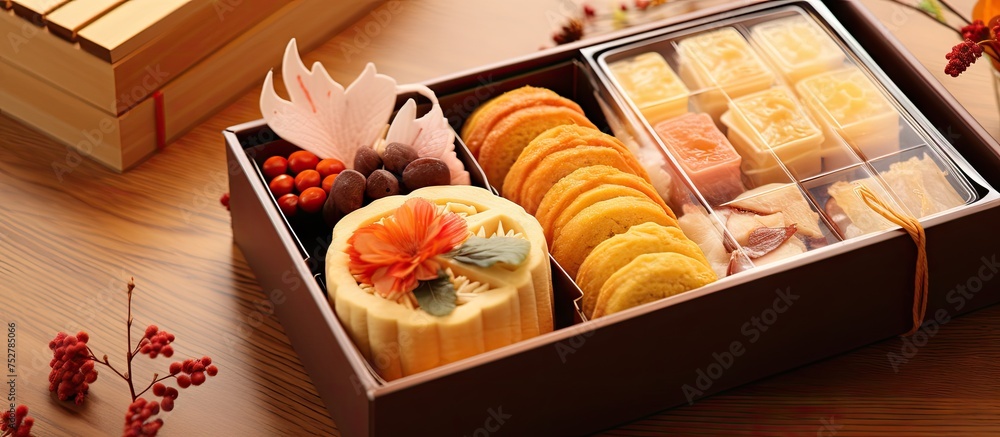 Poster a box of assorted pastries ready to delight with flavors and textures