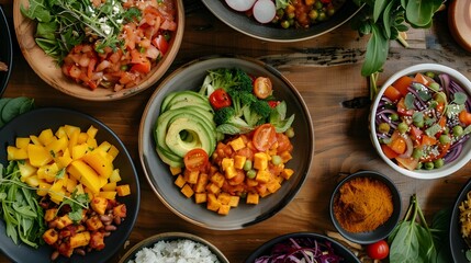 Mesoamerican Style Fresh and Colorful Raw Food Bowls, To provide a visually appealing and healthy food inspiration for meal-prep or food photography