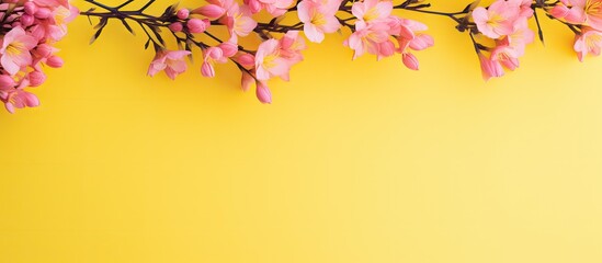 Vibrant Pink Flowers Blossoming on Sunny Yellow Background with Soft Petals