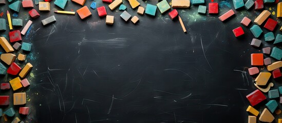 Vibrant Education Concept: Colorful Blocks on a Chalkboard for Creative Learning