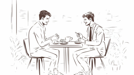 Business lunch meeting two men in a cafe continuous l