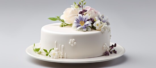 Elegant White Cake Adorned with Delicate Floral Decorations for a Celebration