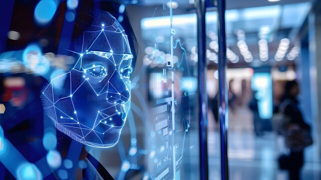 Luminous Portrait of a Human Interacting with Digital Interface and Building, To convey the concept of technology and artificial intelligence in a