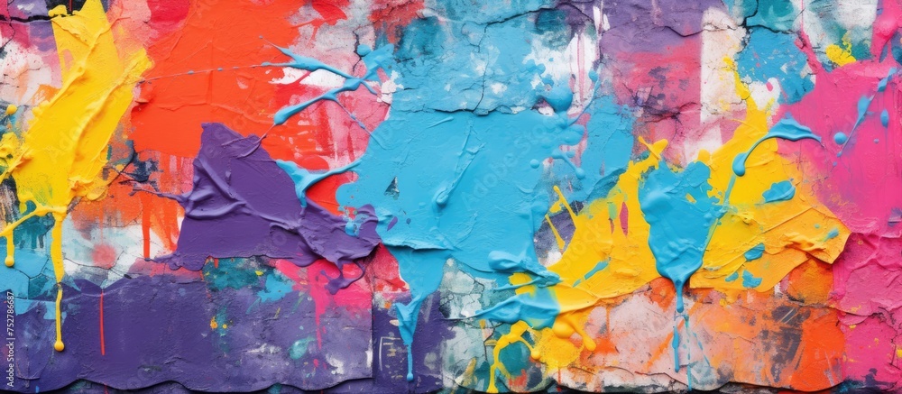 Wall mural Vibrant Abstract Artwork: Colorful Paint Splashes on Canvas in Artistic Expression