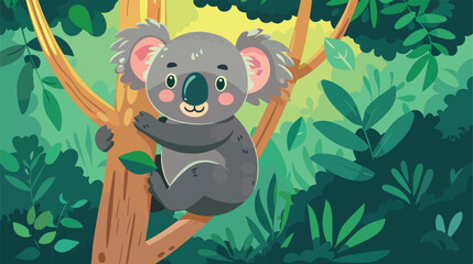 Cartoon cute koala perching on a tree 