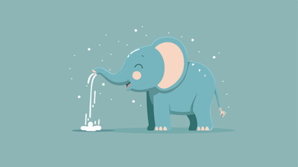 Cartoon elephant squirting water flat vector
