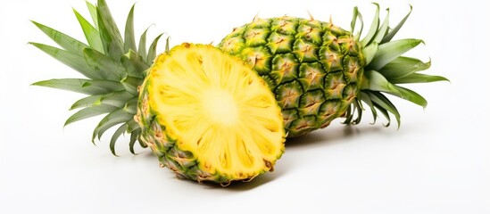 Juicy Pineapple Sliced in Half Revealing Vibrant Tropical Fruit Flesh on a Wooden Table
