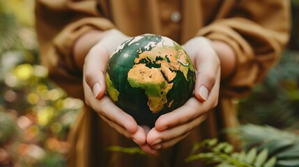 Woman Holding Earth in Hands A Symbol of Saving the Planet, To inspire and motivate people to take action in protecting the environment and combating