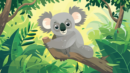 Cartoon cute koala perching on a tree