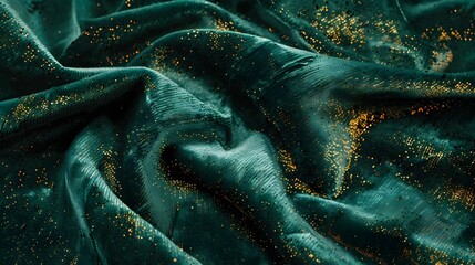 Gold and Green Velvet Fabric with Glitter Details, To be used as a high-quality and detailed stock photo for luxury lifestyle, home decor, and party