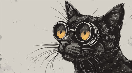 Cat portrait steam punk with yellow eyes and retro