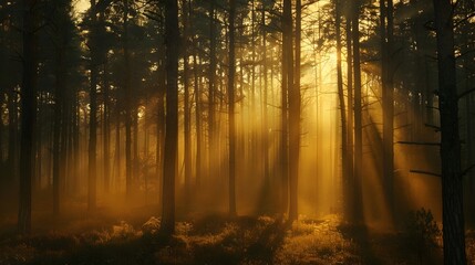 Sunbeam Rays Through Forest, To provide a serene and peaceful nature backdrop for various design projects