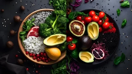 Foto op Plexiglas Panorama of fresh vegetables on black background, healthy food and nutrition concept © I