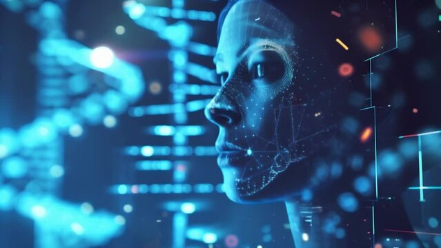 A virtual tour through a persons genetic code with holographic annotations highlighting areas of potential concern.