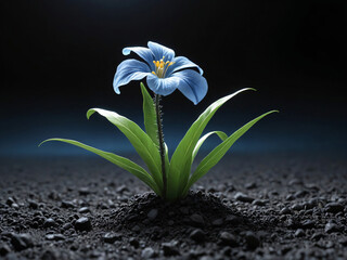 single blue flower isolated in the dark background - 752789002