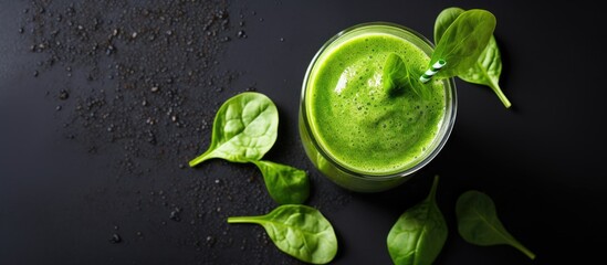 Obraz premium Refreshing Green Smoothie with Fresh Basil Leaves, Healthy Drink Concept