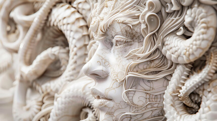 A statue of the head of the Medusa, the beautiful Gorgon in Greek mythology