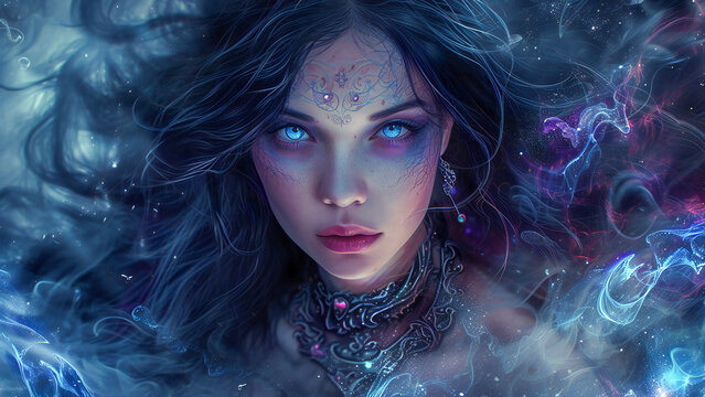 A blue eyed mysterious young sorceress