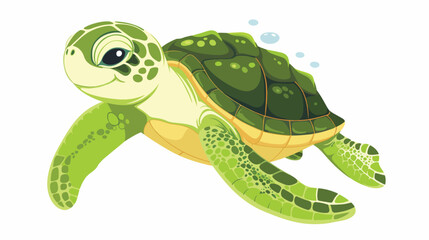 Cute little green turtle illustration vector on white