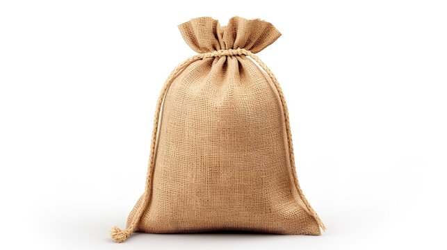 Rustic Charm: Woven Burlap Sack Isolated on White Background
