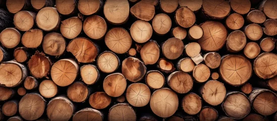 Foto op Plexiglas Rustic Stack of Timber Logs in a Lumberyard Setting for Construction and Woodworking Concepts © Ilgun