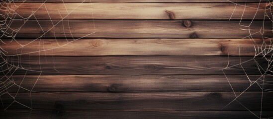 Enigmatic Wooden Background Hosting a Mysterious Spider Web Design - obrazy, fototapety, plakaty