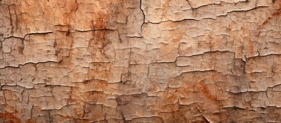 Detailed view of a tree trunk showing peeling paint on the surface. The texture of the bark and the layers of paint are visible, creating a weathered and aged appearance.