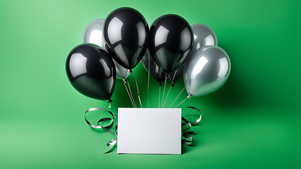 a bunch of black silver balloons. for a product card, for a postcard, for a birthday