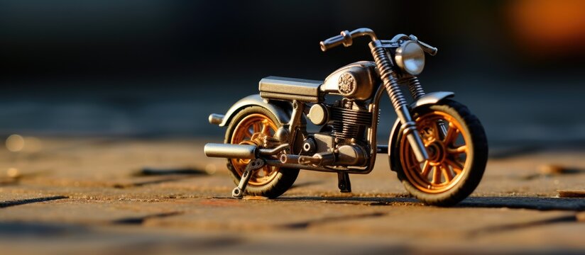 Vibrant Toy Motorcycle Resting on the Ground, Ready for a Playful Adventure