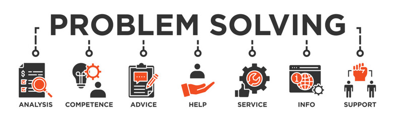 Problem solving banner web icon vector illustration concept with icon of analysis, critical thinking, creativity, emotional intelligence, research, team building, risk management, decision making