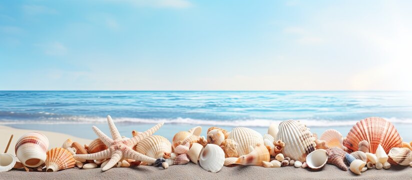Tranquil Shells Scattered Along a Serene Beach Shoreline on a Sunny Day