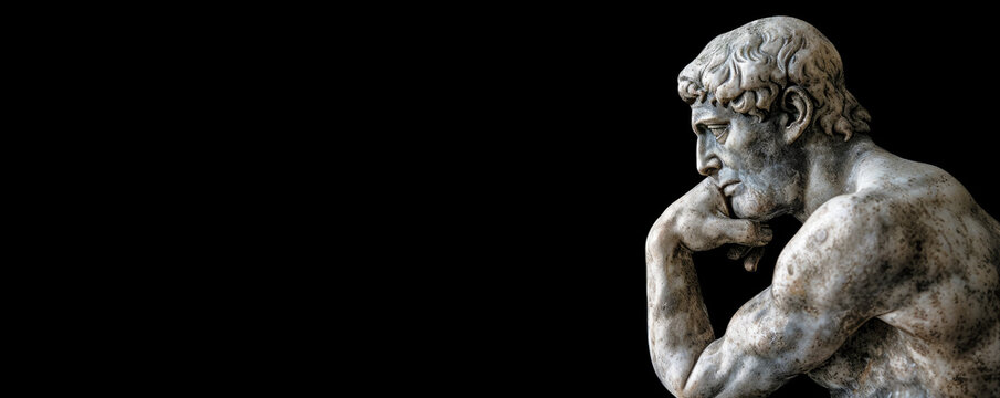 Stoic statue thinking. With copy space for quotes.