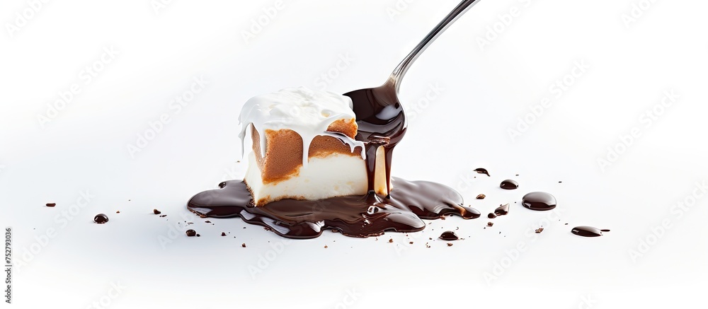 Aufkleber indulgent and sweet: tempting spoonful of decadent chocolate and refreshing ice for a delicious trea