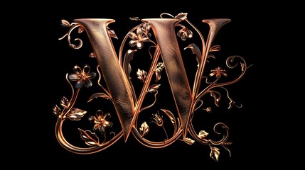 Floral W Letter A Stunning Gold Letter Designed for Monthly Events and Trendy Themes Generative AI