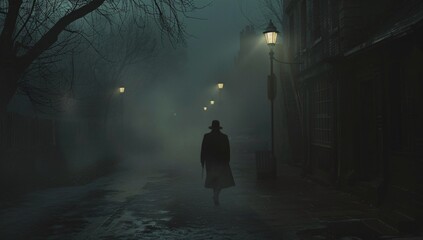 Mysterious Nighttime Stroll A Foggy, Rainy Evening in the City Generative AI