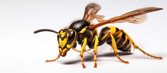 Macro Detail of a Bee Collecting Pollen on a Bright White Background