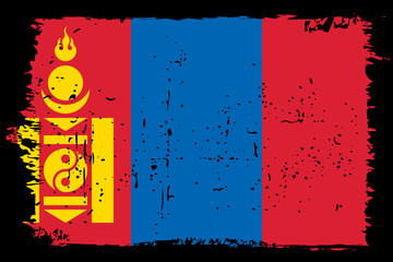 Mongolia flag - vector flag with stylish scratch effect and black grunge frame.