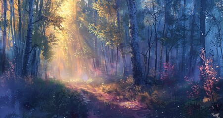 Fantasy Forest Path Generative AI - obrazy, fototapety, plakaty