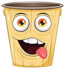 Animated trash bin with a playful expression.