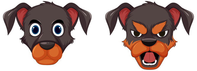 Vector illustration of a dog showing two emotions.